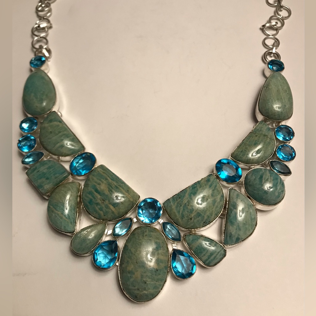 Amazonite Blue Topaz Stamped 925 Sterling Silver Necklace 115$